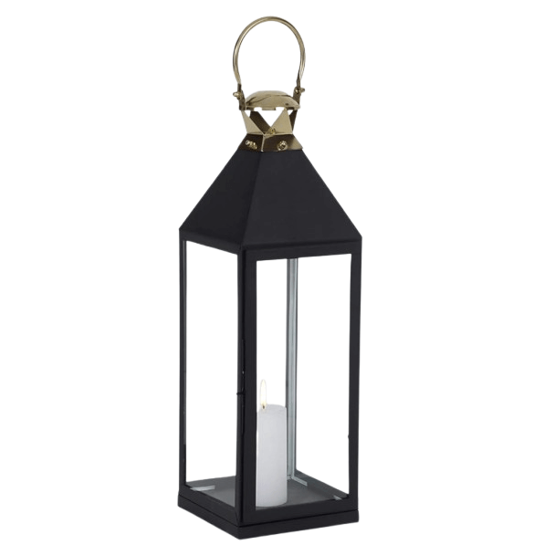 IRON & GLASS BIG LANTERN CANDLE HOLDER (BLACK & GOLD)